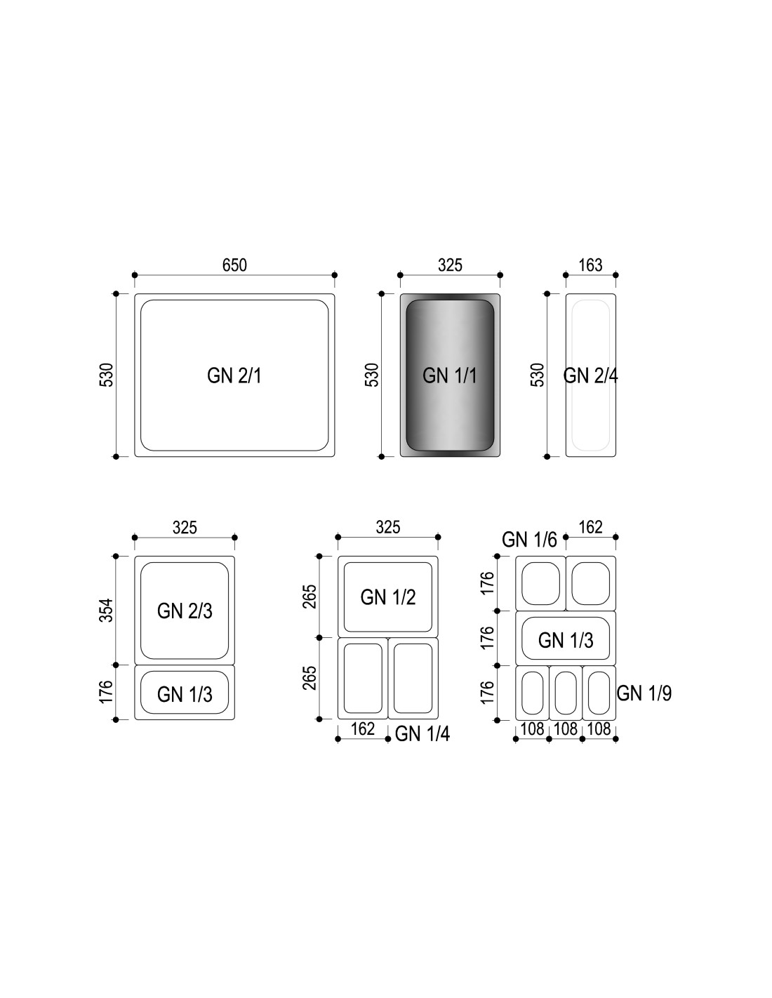 Bac gastro inox 1/1 - h 65 mm - plein + bord plat (Top Line)