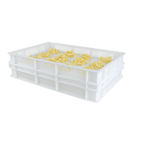 Finely perforated crate GILAC 600 x 400 x 70 mm 12 L - white