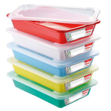 Pack of 5 GILAC 3 L flat display bins + lids